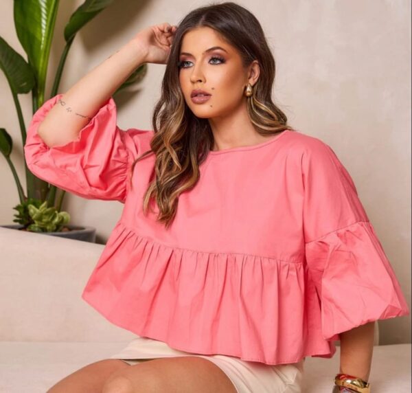 Blusa Diana Manga Balone Rosa